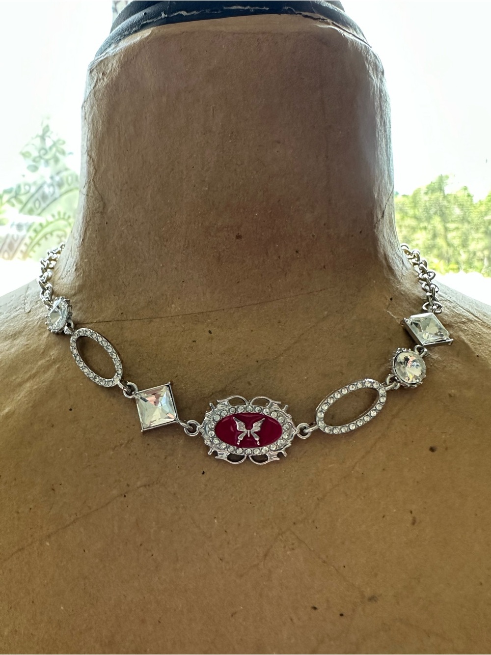 Butterfly Dsigns Silver Necklace with Red Enamel Center